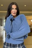 Conrad Batwing Ruffle Cuff Knit Denim